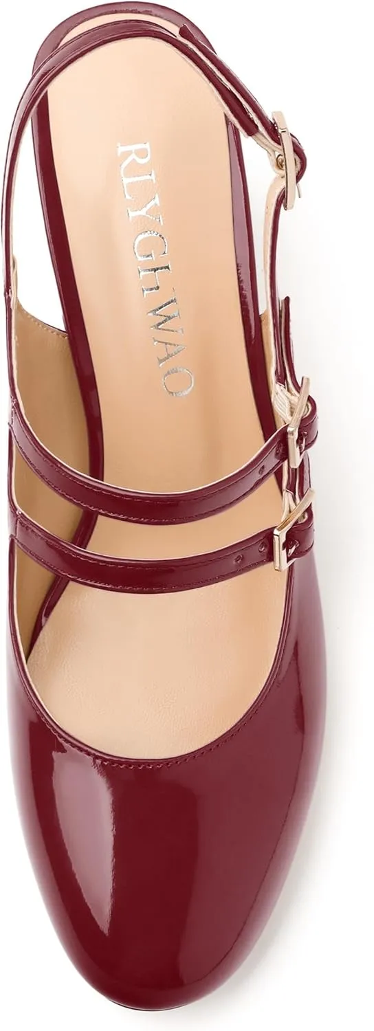 Women's Brown Slingback Heels: Classic Round Toe Mid Chunky Heels, Slip On, Closed Toe, Wedding, Work, All Seasons