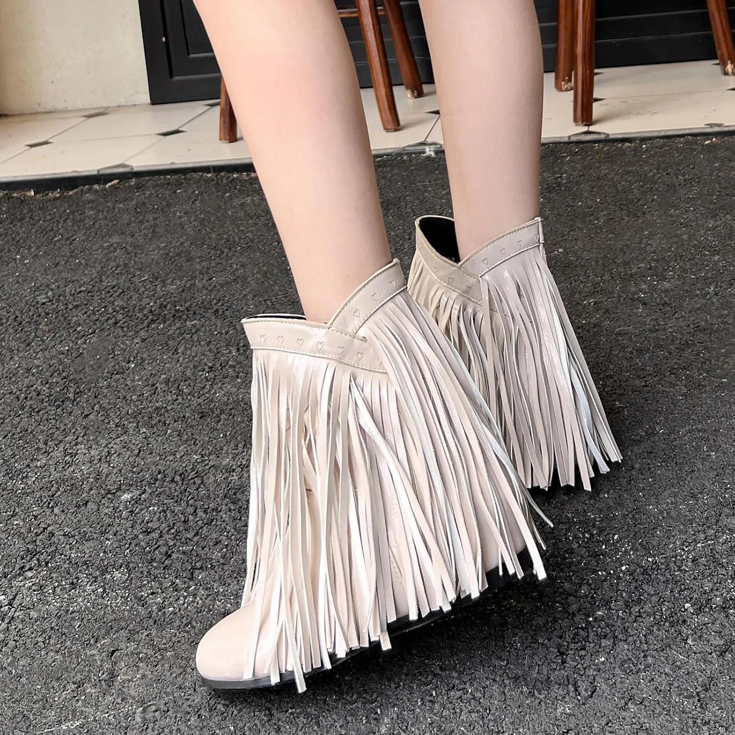 Women's Casual Pull on Fringe Booties, Vintage Low Heel Tassel Boots, Slip on Moccasin Ankle Boots
