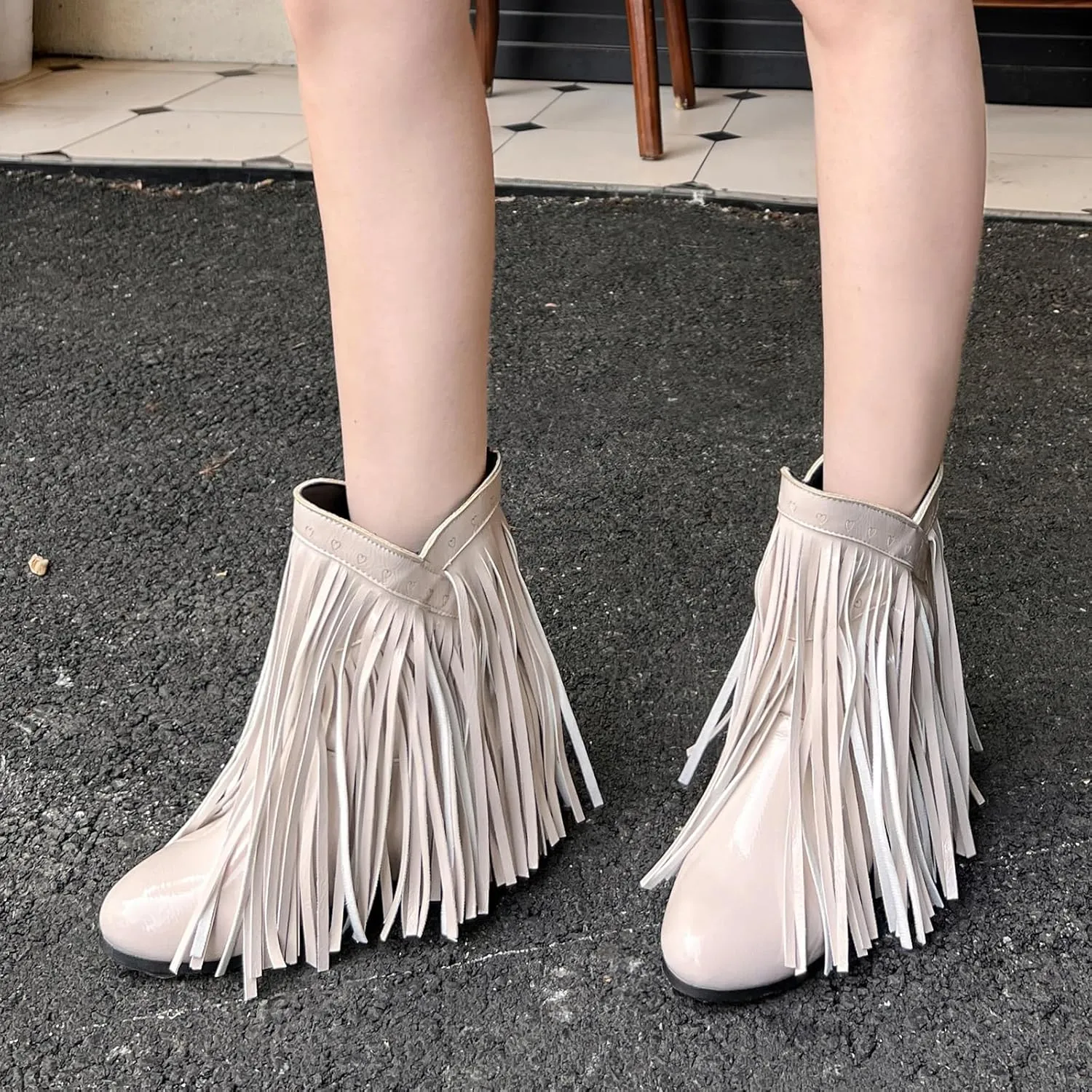 Women's Casual Pull on Fringe Booties, Vintage Low Heel Tassel Boots, Slip on Moccasin Ankle Boots
