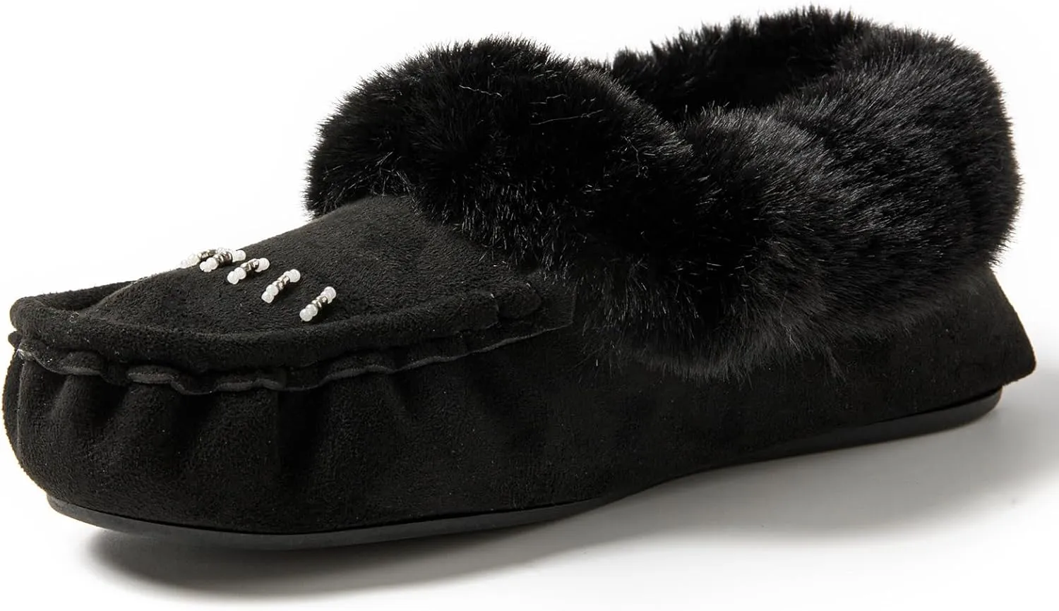 Women's Faux-Fur Beaded Vegan Moccasin Slipper Shoes