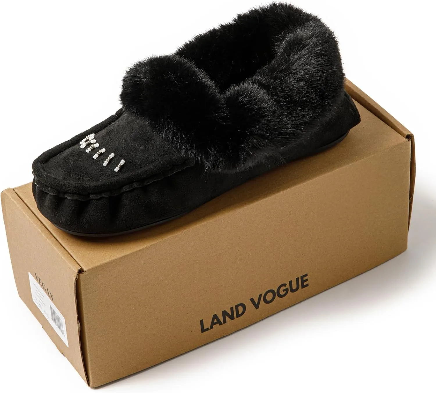 Women's Faux-Fur Beaded Vegan Moccasin Slipper Shoes