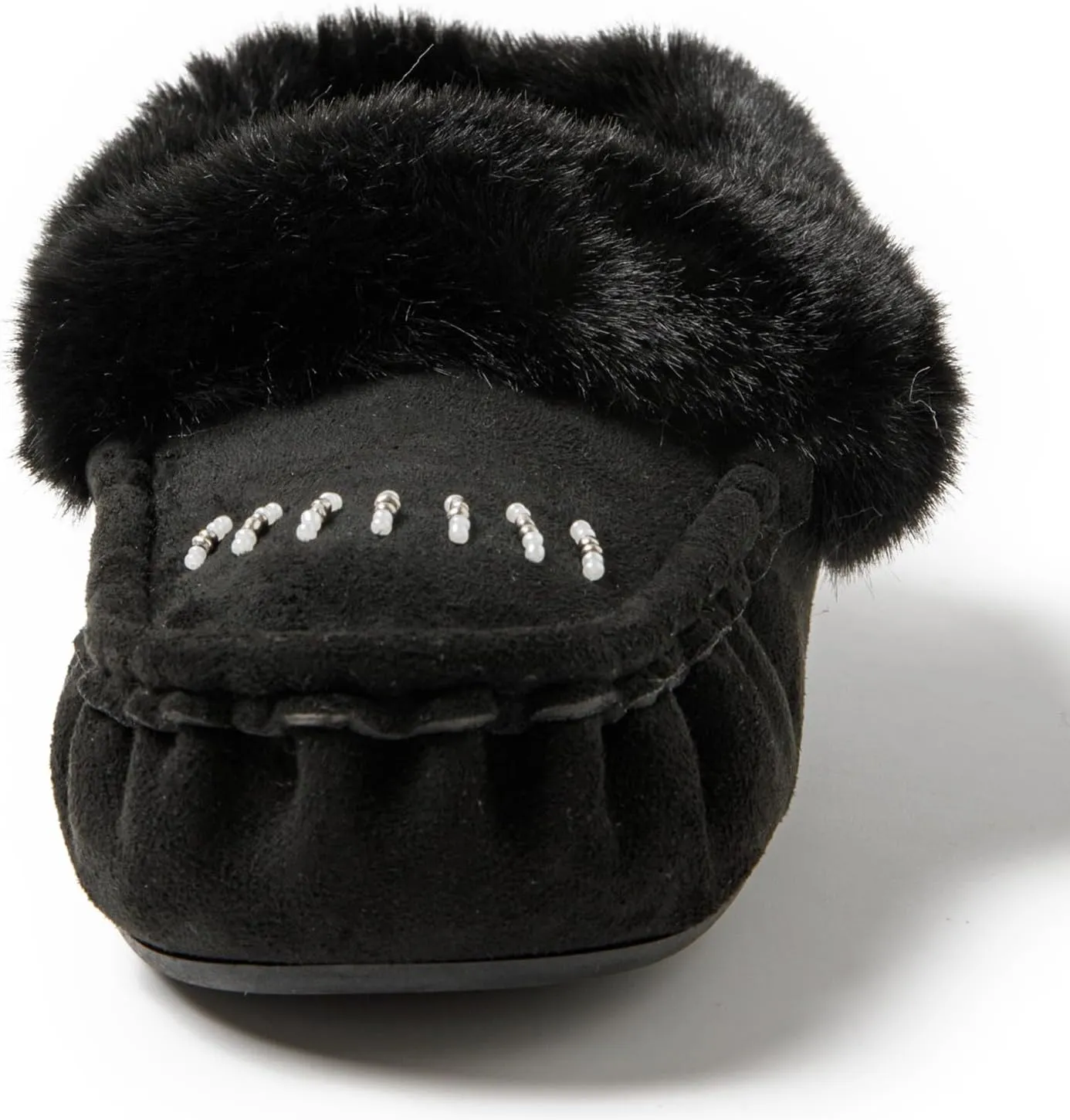 Women's Faux-Fur Beaded Vegan Moccasin Slipper Shoes