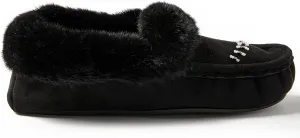 Women's Faux-Fur Beaded Vegan Moccasin Slipper Shoes
