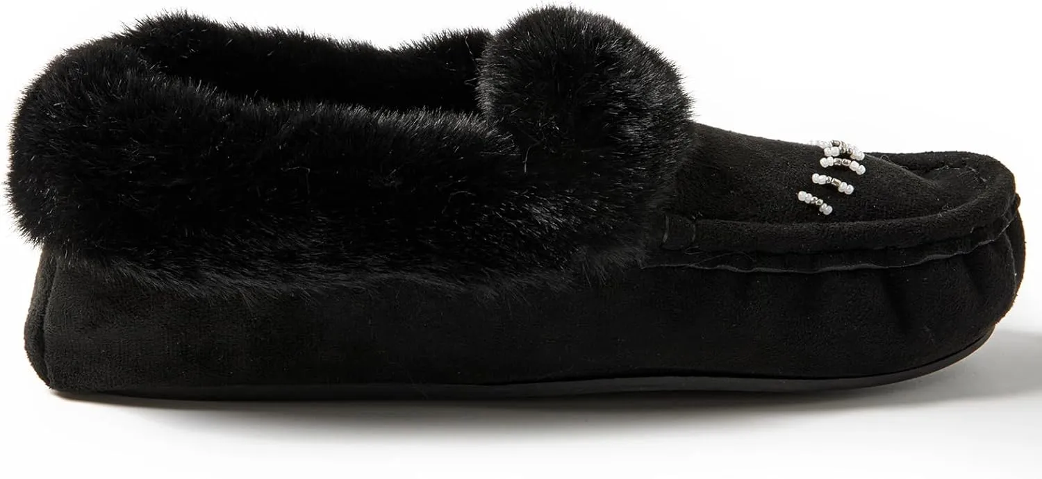 Women's Faux-Fur Beaded Vegan Moccasin Slipper Shoes
