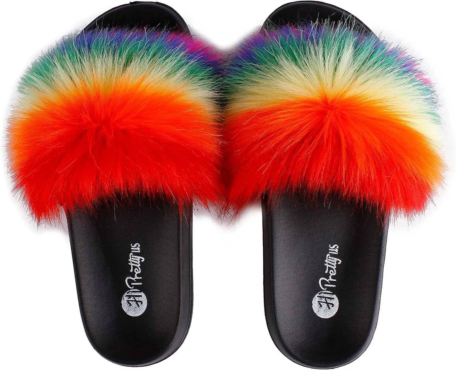 Women's Faux Fur Slides, Open Toe Cute Fur Slippers, Indoor or Outdoor Comfortable Furry Slide Sandals With Fluffy Fur