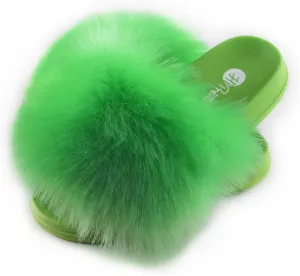 Women's Faux Fur Slides, Open Toe Cute Fur Slippers, Indoor or Outdoor Comfortable Furry Slide Sandals With Fluffy Fur
