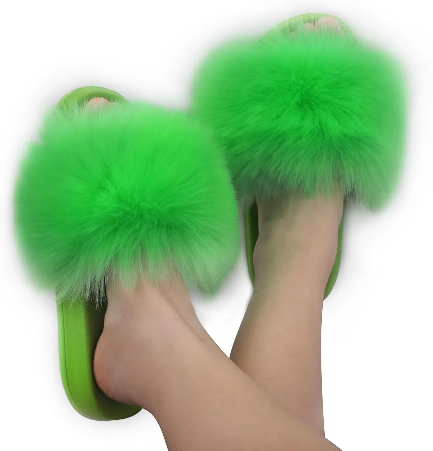 Women's Faux Fur Slides, Open Toe Cute Fur Slippers, Indoor or Outdoor Comfortable Furry Slide Sandals With Fluffy Fur