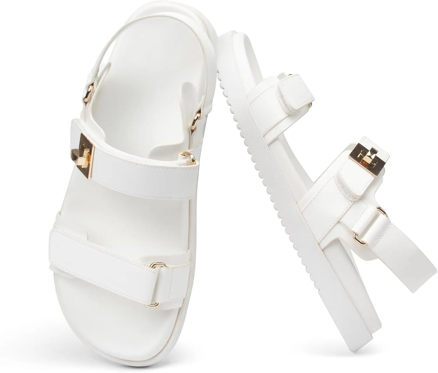 Women's Flat Sandals Adjustable Double Strap Slide Sandals Open Toe Slip on Shoes Resistant Leather Footbed Comfort Sandals Dressy for Summer Beach Vacation