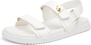 Women's Flat Sandals Adjustable Double Strap Slide Sandals Open Toe Slip on Shoes Resistant Leather Footbed Comfort Sandals Dressy for Summer Beach Vacation