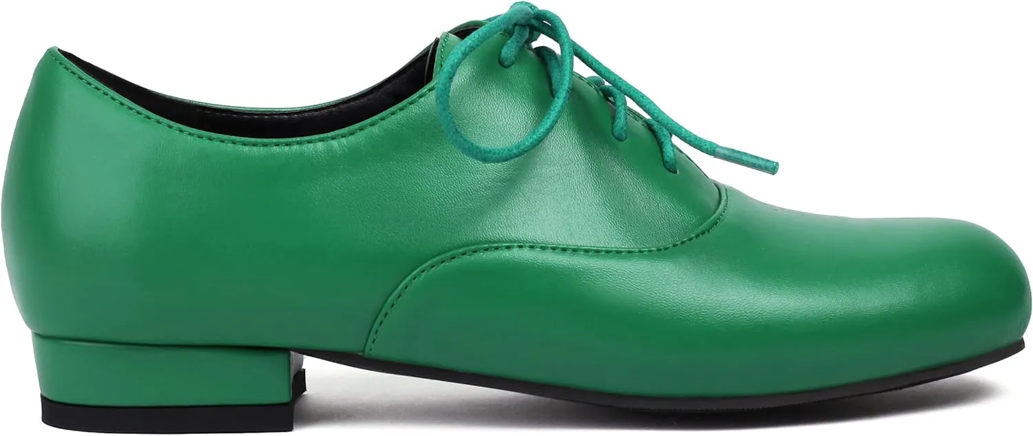 Women's Flats Lace Up Oxford Round Toe PU Leather Low Heel Pumps Closed Toe Shoes