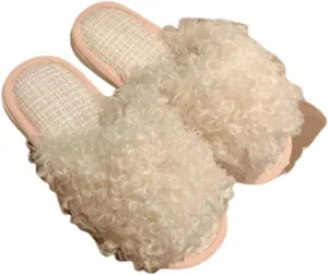 Women's Frizzy Fuzzy Slippers Plush Comfy Faux Fur Lined Slippers Memory Foam Fluffy Slide Sandals Open Toe Indoor Anti-skid Sole House Shoes