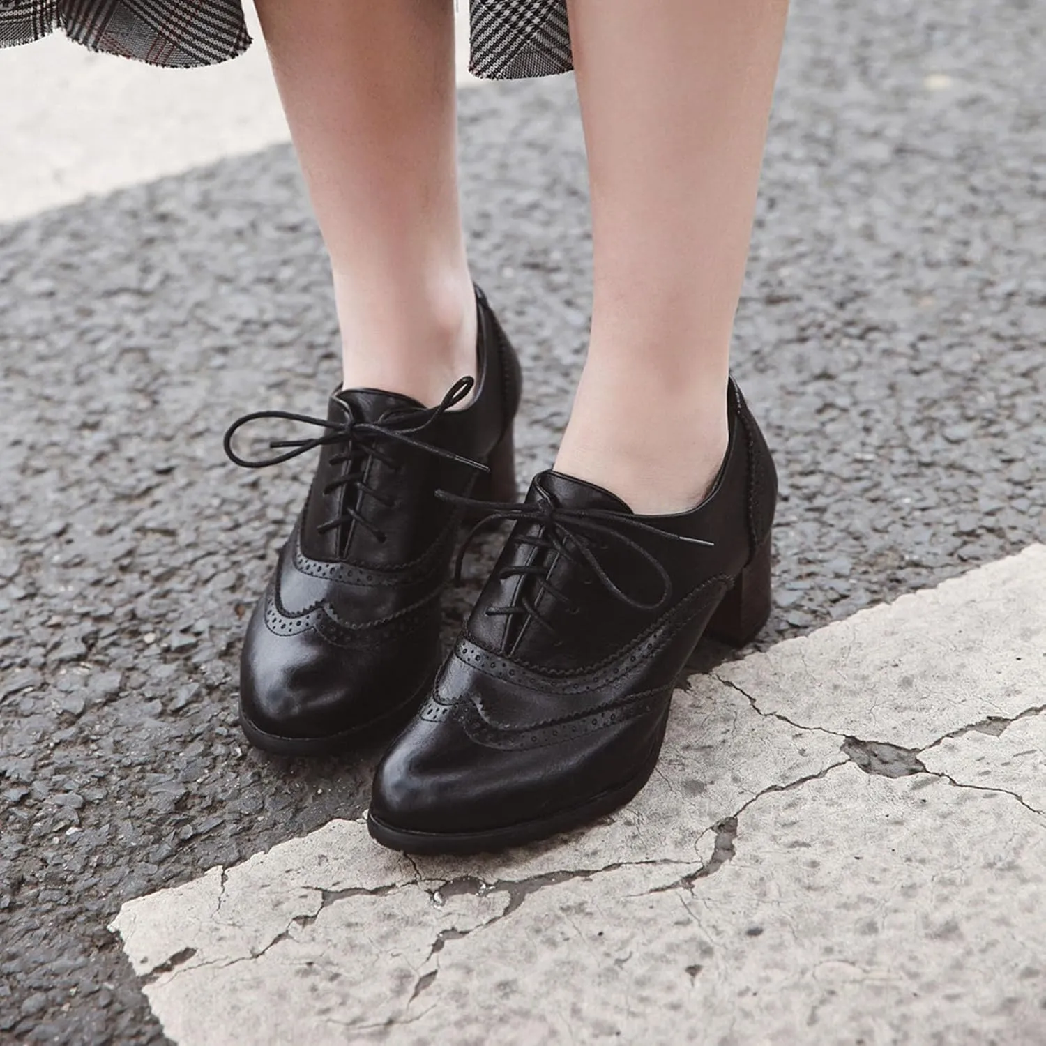 Womens High Heel Pumps Lace Up Oxfords Brogues Shoes