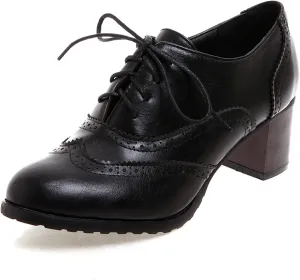 Womens High Heel Pumps Lace Up Oxfords Brogues Shoes