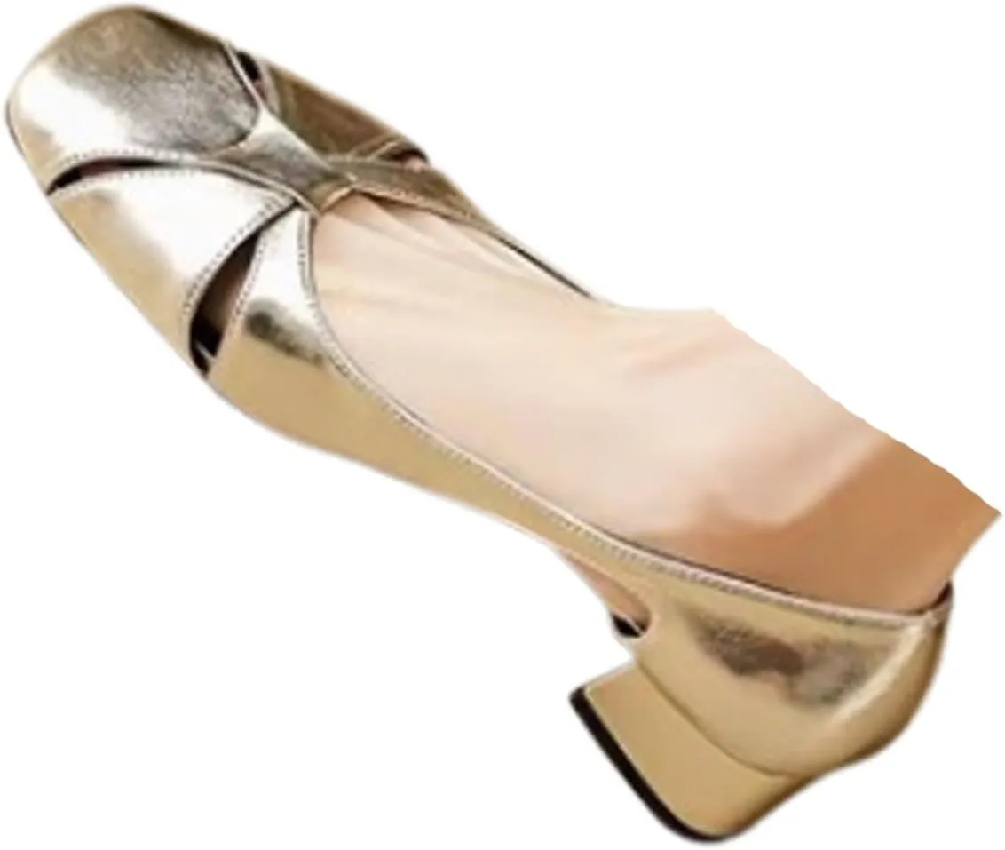 Women's Hollow Thick Heel Square Toe Pumps,Comfortable Slip On Patent Low Block Heel Shoes Outdoor Classic Dress Wedding Office Party Shoes