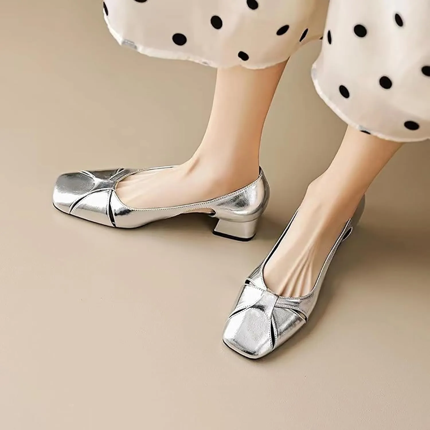Women's Hollow Thick Heel Square Toe Pumps,Comfortable Slip On Patent Low Block Heel Shoes Outdoor Classic Dress Wedding Office Party Shoes