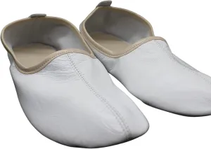 Women's Indoor Leather Slippers White and Beige Traditional Babouche House Shoes Moccasin Tawaf Shoes