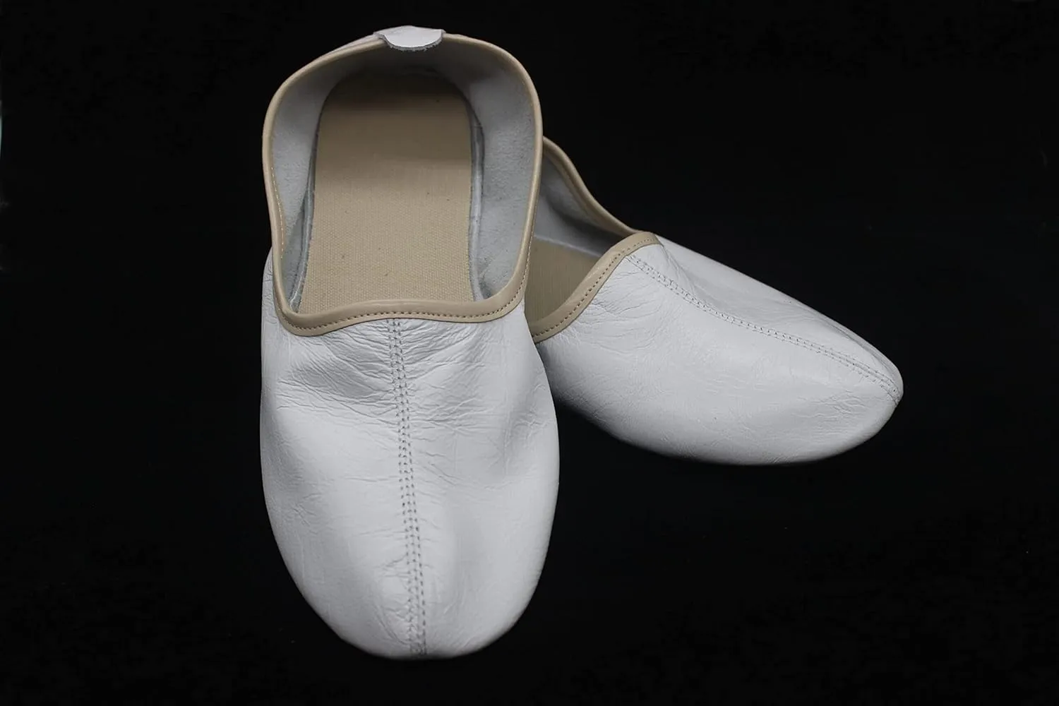 Women's Indoor Leather Slippers White and Beige Traditional Babouche House Shoes Moccasin Tawaf Shoes
