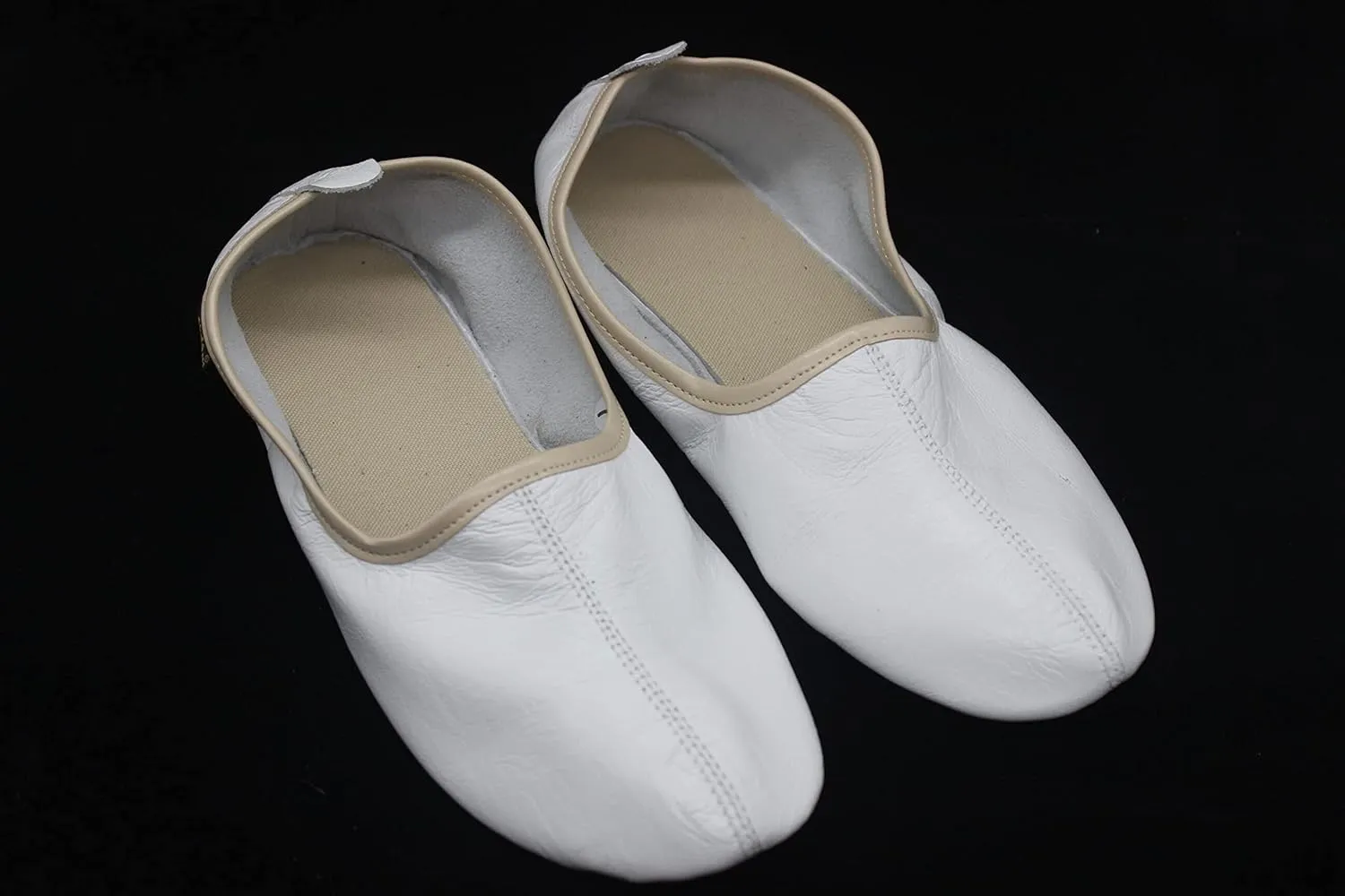 Women's Indoor Leather Slippers White and Beige Traditional Babouche House Shoes Moccasin Tawaf Shoes