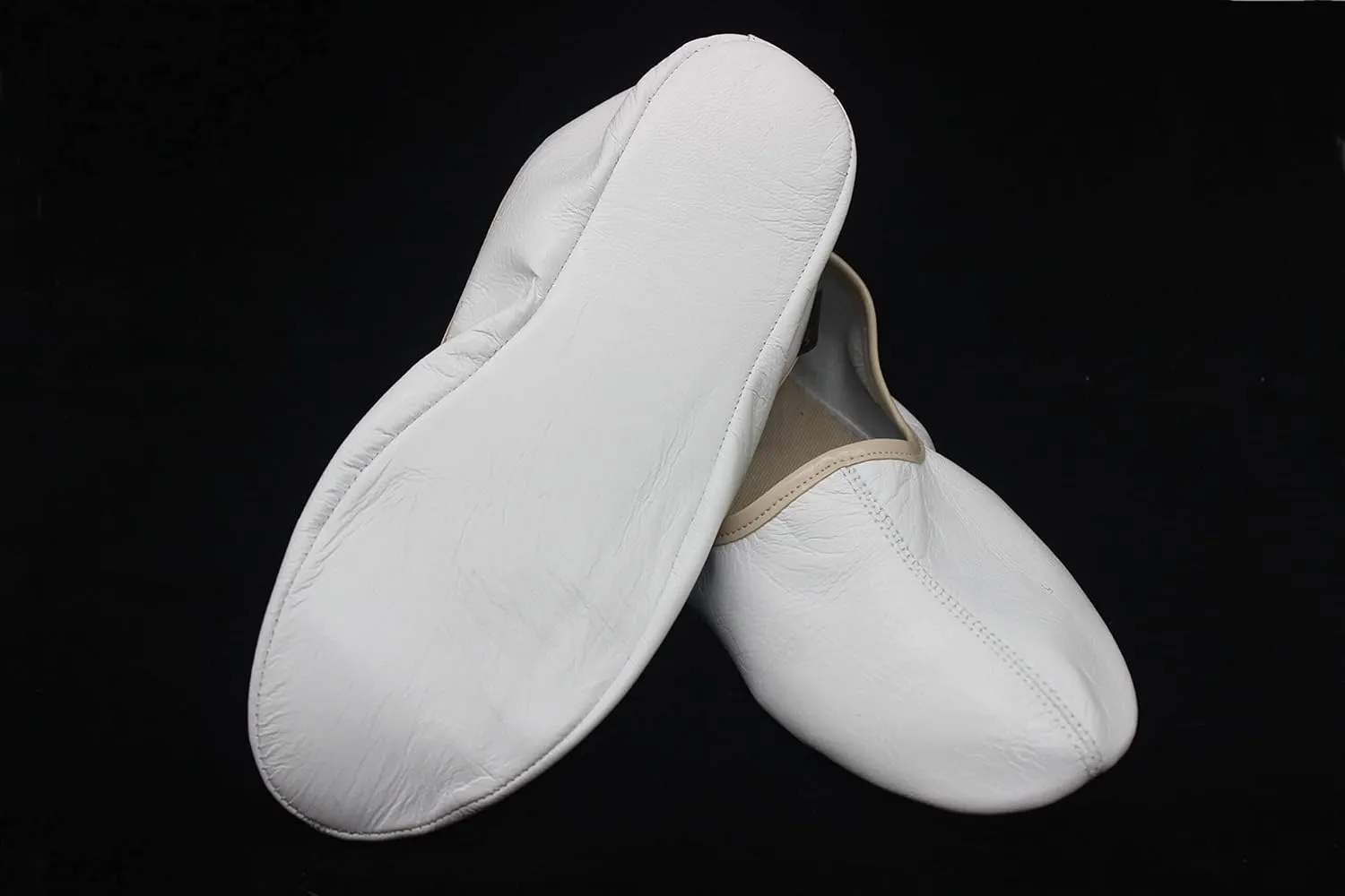 Women's Indoor Leather Slippers White and Beige Traditional Babouche House Shoes Moccasin Tawaf Shoes