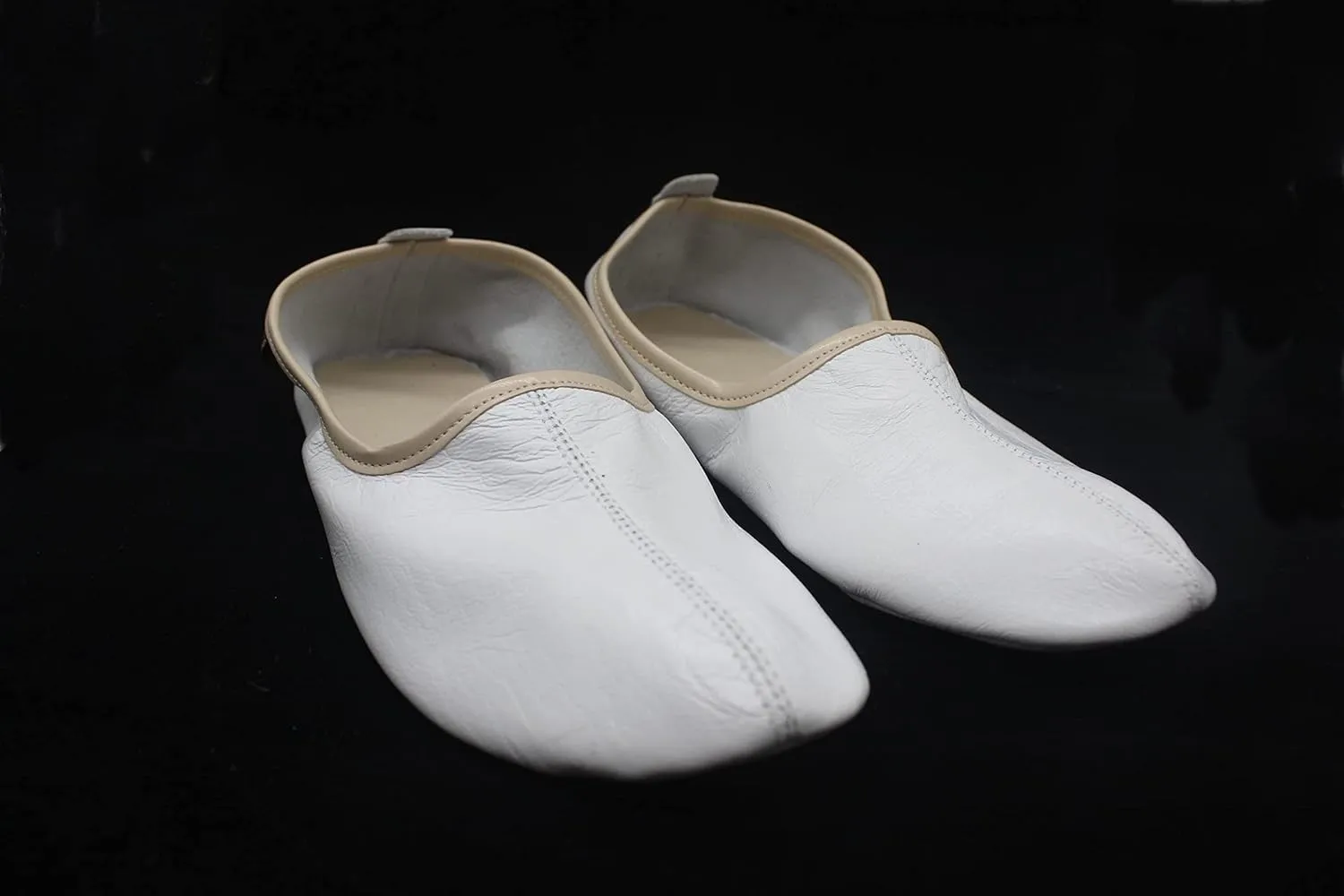 Women's Indoor Leather Slippers White and Beige Traditional Babouche House Shoes Moccasin Tawaf Shoes