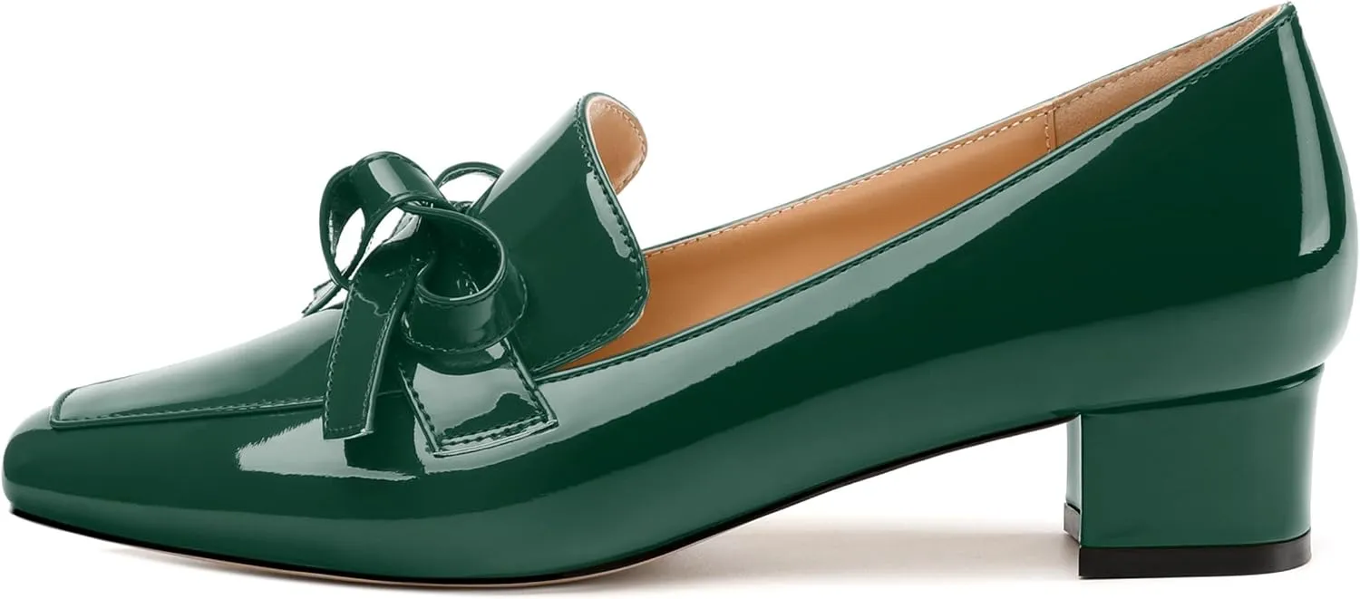 Womens Loafer with Heel, Comfortable Chunky Heels for Women, Loafers Shoes with Bowknot Womens Bunion Dress Shoes