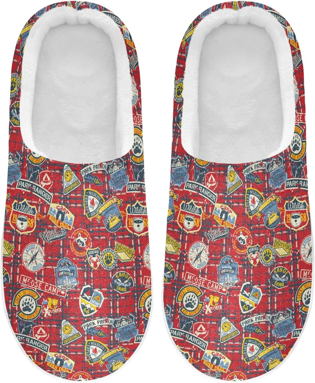 Women's Memory Foam Spa Slippers Plush Lining Non-Slip House Slide Sandals Bedroom Home Office Travel Yoga XL Red Buffalo Plaid Tartan Check Scotland Wildlifes Wildland