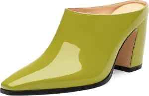 Womens Mules, Closed Square Toe Chunky Heel Mules, High Block Heel Backless Loafers Shoes, Slip On Mules for Women Dress Party Shoes 3.35 Inch