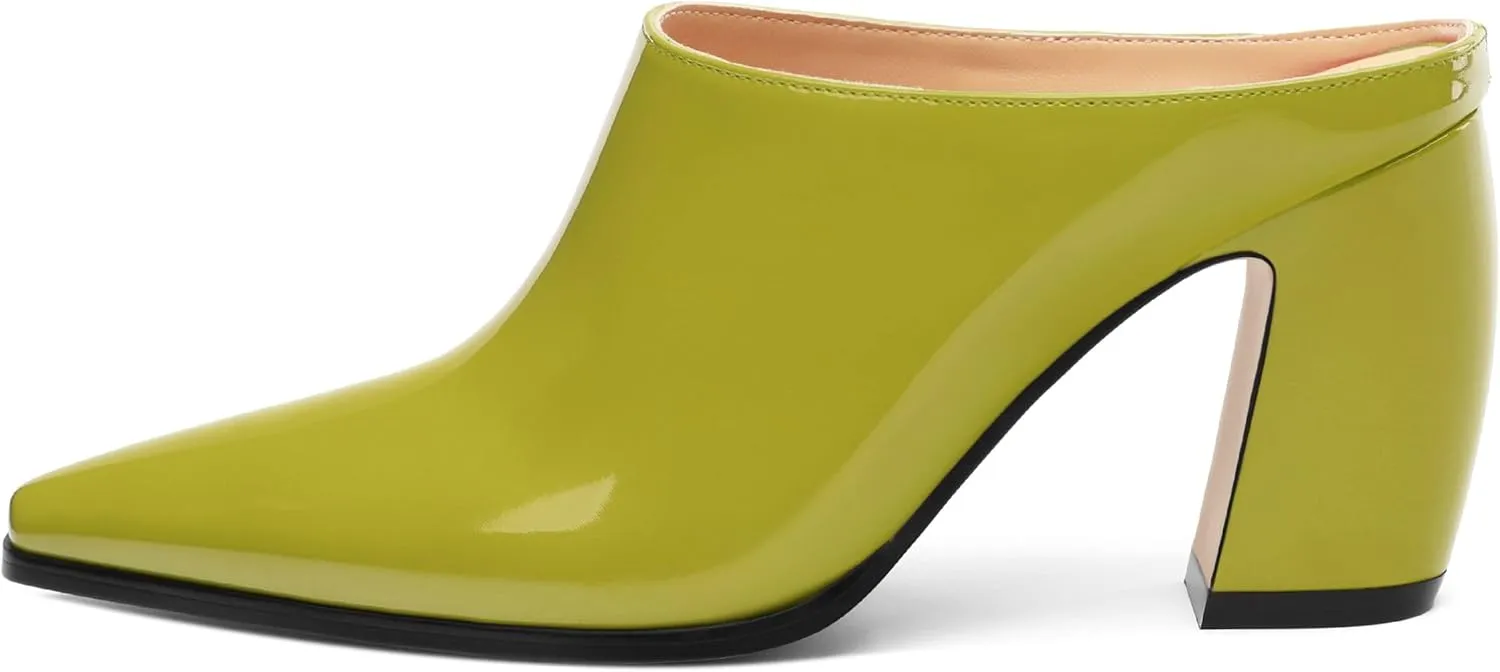 Womens Mules, Closed Square Toe Chunky Heel Mules, High Block Heel Backless Loafers Shoes, Slip On Mules for Women Dress Party Shoes 3.35 Inch