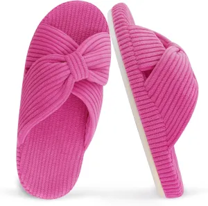 Women's Orthopedic Arch Support Open Toe House Slippers for Plantar Fasciitis Ladies Cozy Memory Foam Bedroom Gift Slippers Fluffy Corduroy Bow Crossband Slide