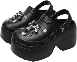 Women's Platform Chunky Clogs, Solid Color Non Slip Slide Shoes, Outdoor Beach Sandals