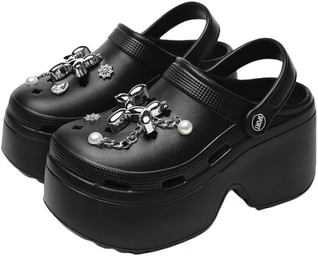 Women's Platform Chunky Clogs, Solid Color Non Slip Slide Shoes, Outdoor Beach Sandals