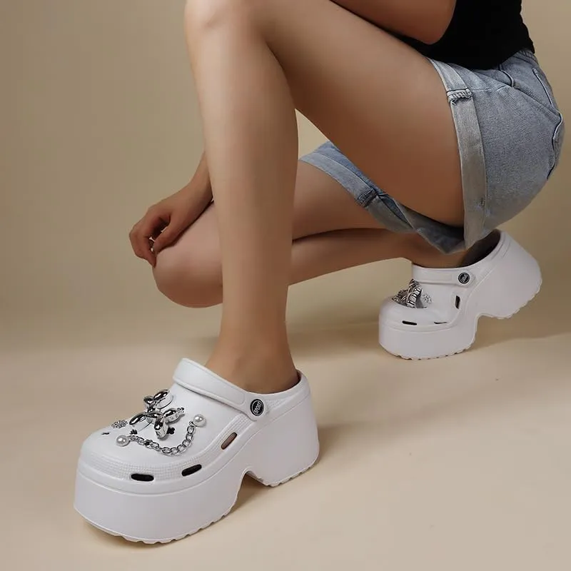 Women's Platform Chunky Clogs, Solid Color Non Slip Slide Shoes, Outdoor Beach Sandals