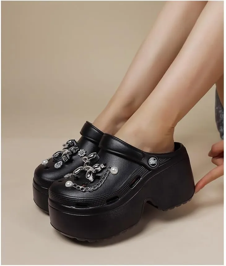Women's Platform Chunky Clogs, Solid Color Non Slip Slide Shoes, Outdoor Beach Sandals