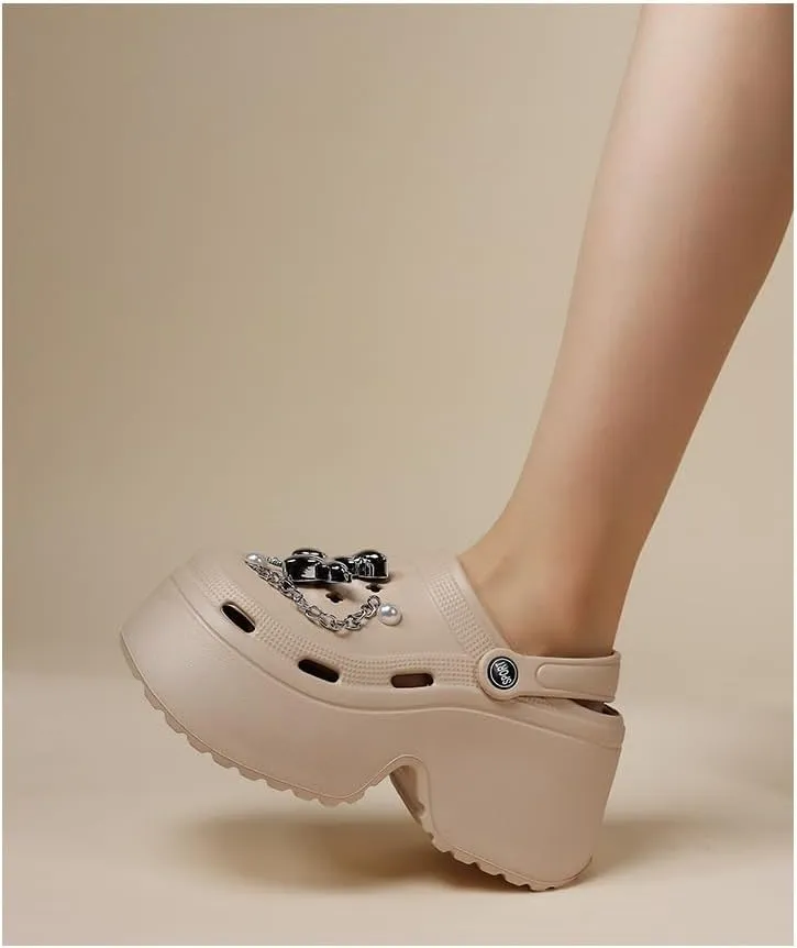 Women's Platform Chunky Clogs, Solid Color Non Slip Slide Shoes, Outdoor Beach Sandals