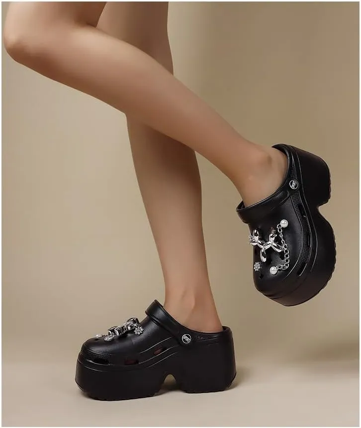 Women's Platform Chunky Clogs, Solid Color Non Slip Slide Shoes, Outdoor Beach Sandals