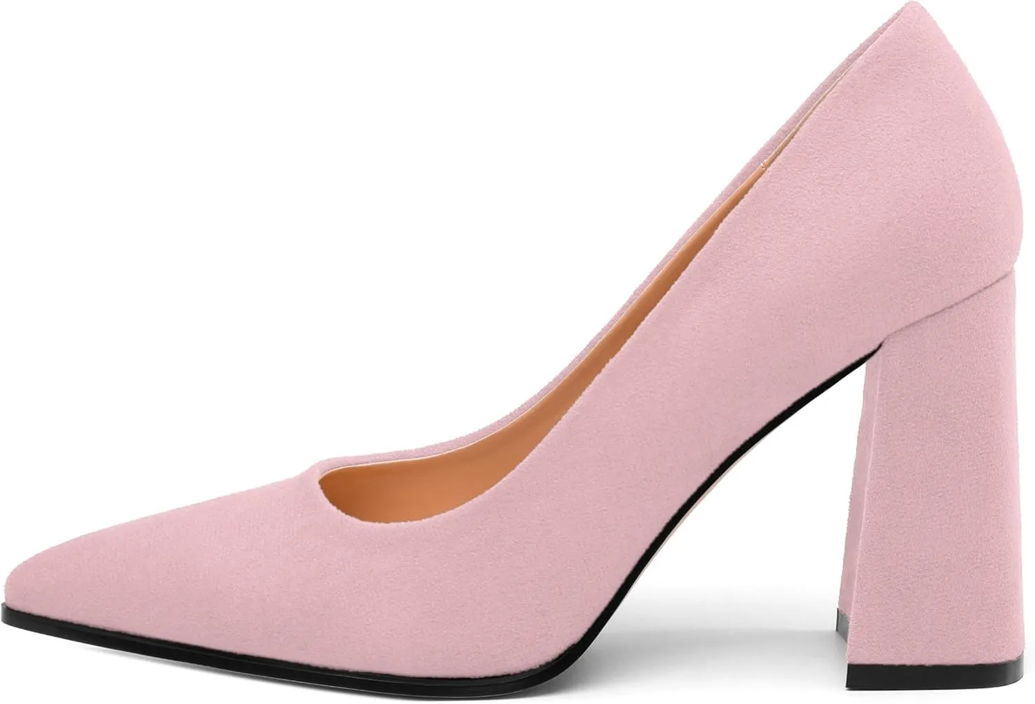 Women's Pumps, Pointed Toe Block High Heels, Slip On Fashion Chunky Heel Shoes for Women