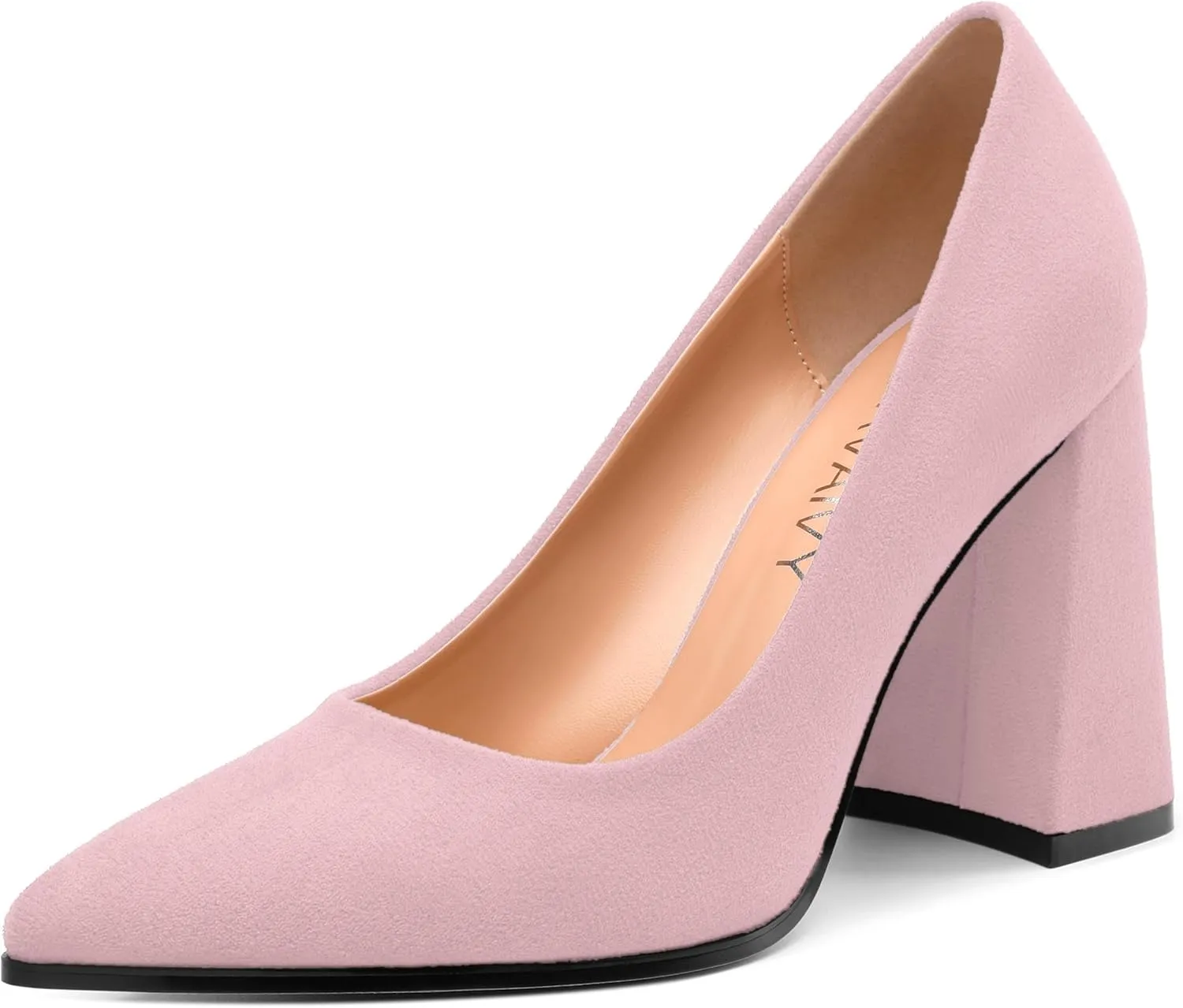 Women's Pumps, Pointed Toe Block High Heels, Slip On Fashion Chunky Heel Shoes for Women