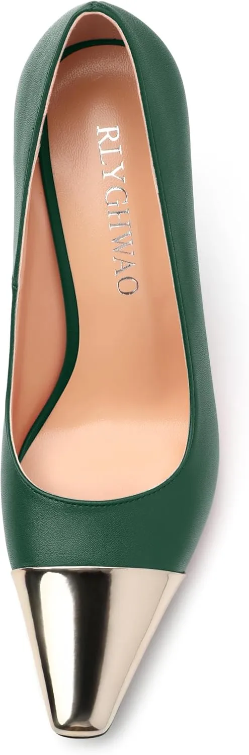 Women's Pumps, Square Toe Chunky High Heels, Slip On Fashion Two Toned Patchwork Womens Shoes for Office Wedding Party