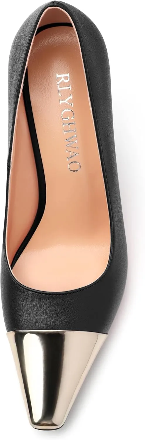 Women's Pumps, Square Toe Chunky High Heels, Slip On Fashion Two Toned Patchwork Womens Shoes for Office Wedding Party