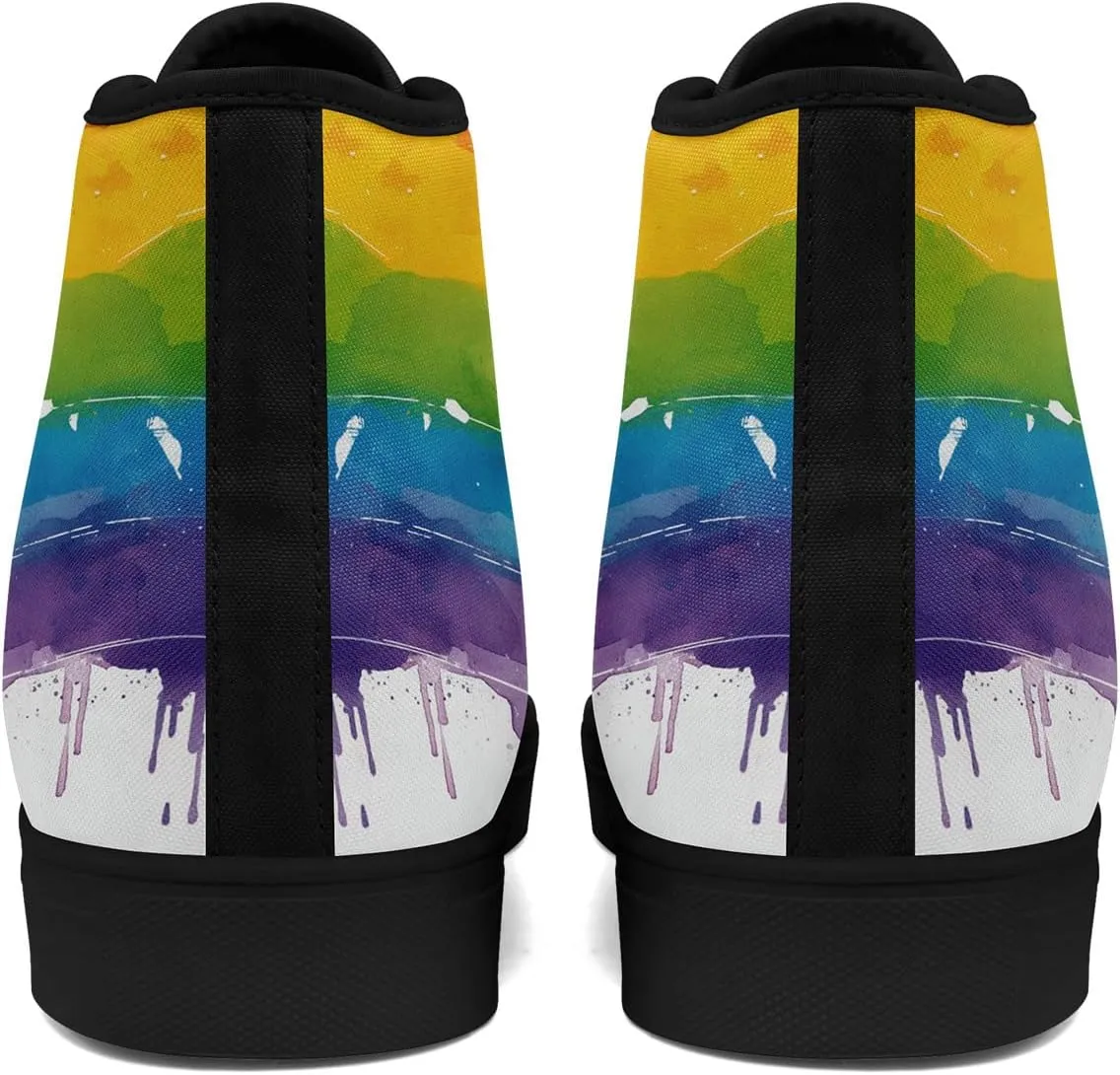 Womens Rainbow High Top Canvas Sneaker Lace-up Fashion Casual Shoes Classic Tennis Shoes Colorful Shoes