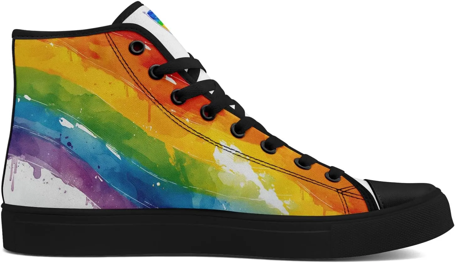 Womens Rainbow High Top Canvas Sneaker Lace-up Fashion Casual Shoes Classic Tennis Shoes Colorful Shoes
