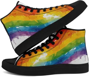 Womens Rainbow High Top Canvas Sneaker Lace-up Fashion Casual Shoes Classic Tennis Shoes Colorful Shoes