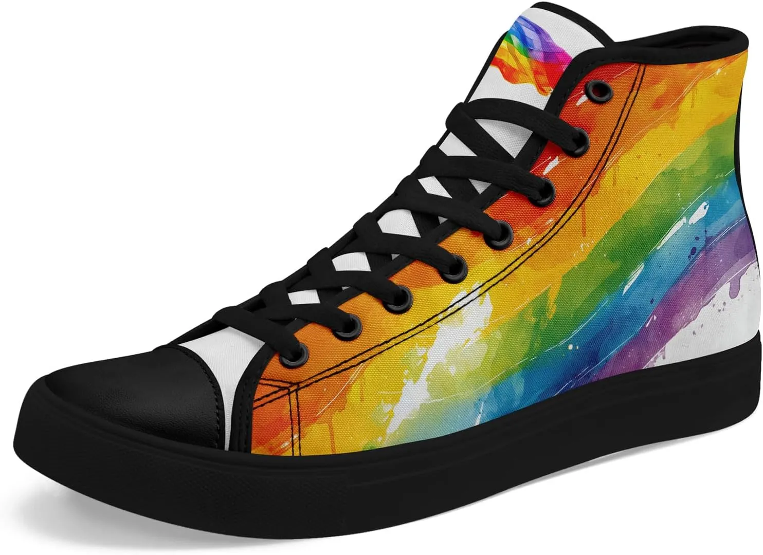 Womens Rainbow High Top Canvas Sneaker Lace-up Fashion Casual Shoes Classic Tennis Shoes Colorful Shoes