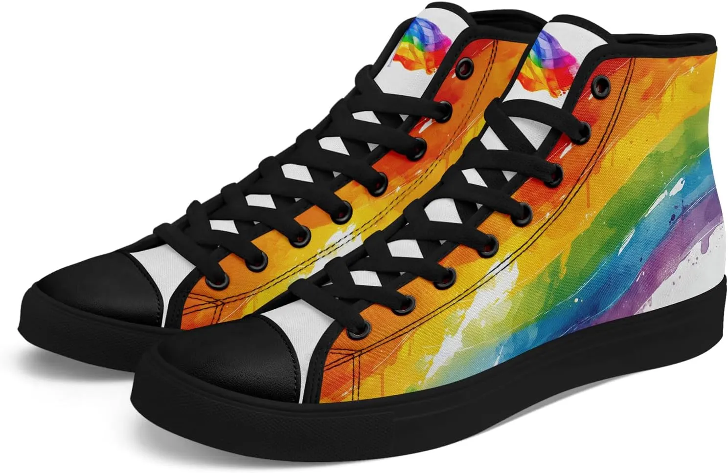 Womens Rainbow High Top Canvas Sneaker Lace-up Fashion Casual Shoes Classic Tennis Shoes Colorful Shoes