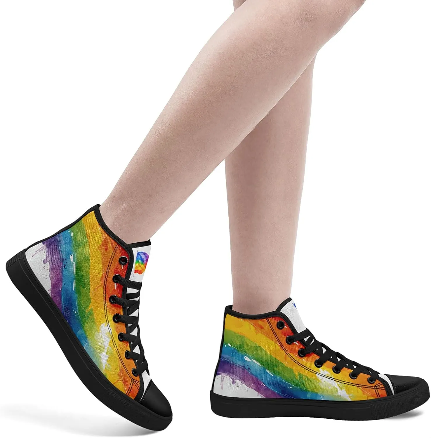 Womens Rainbow High Top Canvas Sneaker Lace-up Fashion Casual Shoes Classic Tennis Shoes Colorful Shoes