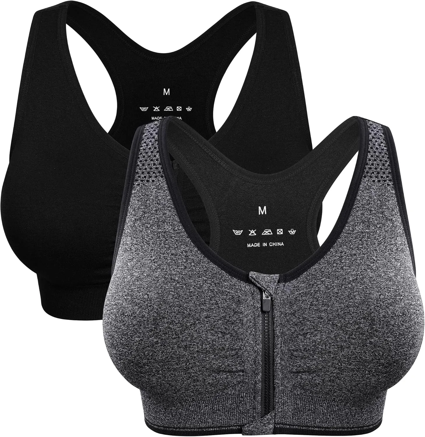 Women's Zip Front Sports Bra Wireless Post-Surgery Bra Active Yoga Sports Bras
