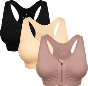 Women's Zip Front Sports Bra Wireless Post-Surgery Bra Active Yoga Sports Bras