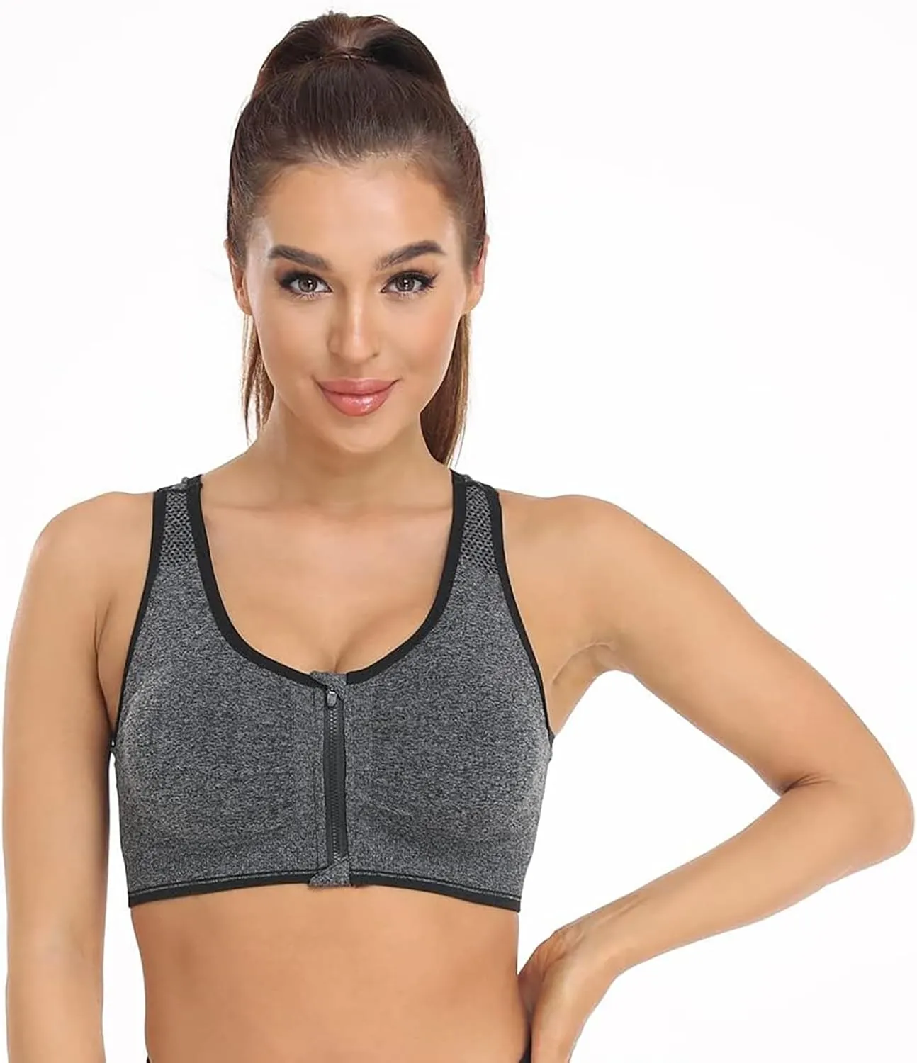 Women's Zip Front Sports Bra Wireless Post-Surgery Bra Active Yoga Sports Bras
