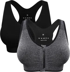 Women's Zip Front Sports Bra Wireless Post-Surgery Bra Active Yoga Sports Bras