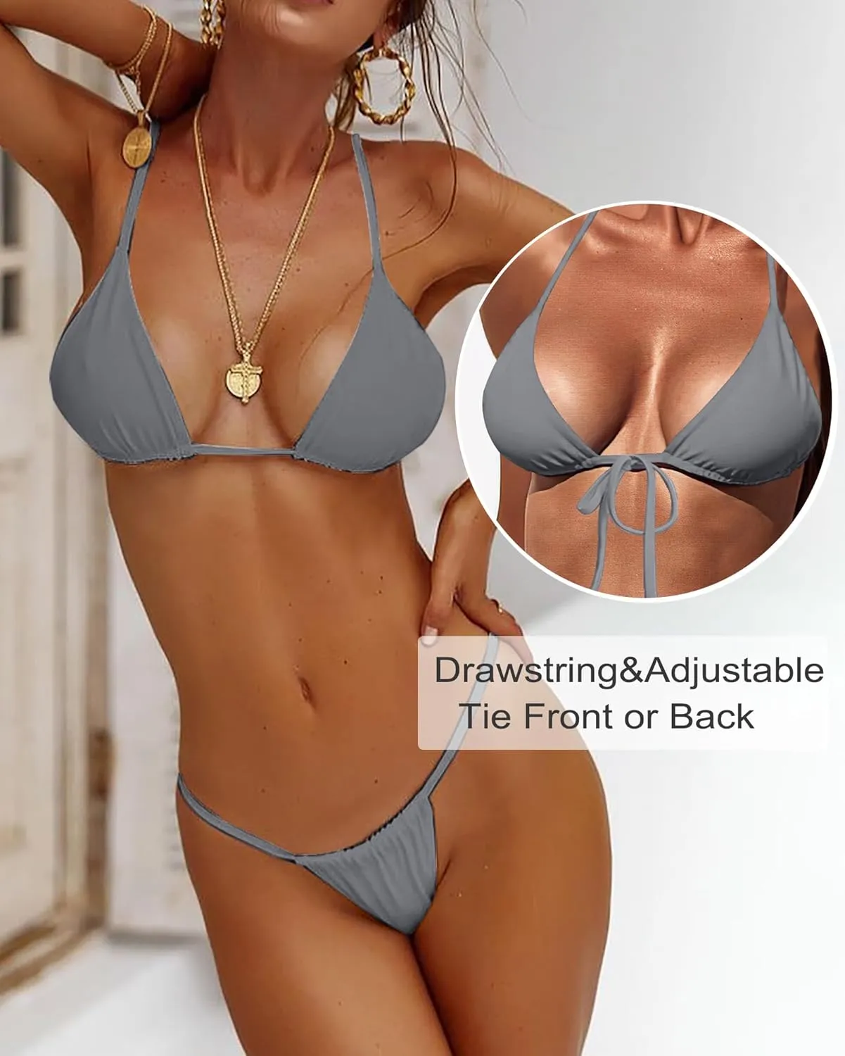 XUNYU Thong Bikini Sets for Women - Brazilian Micro String Bikinis Sexy Two Piece Swimsuit Triangle Top Halter Bathing Suits